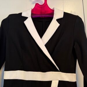 BAOYAN - Toxedo Style Faux Wrap Dress - Black & White - Size M